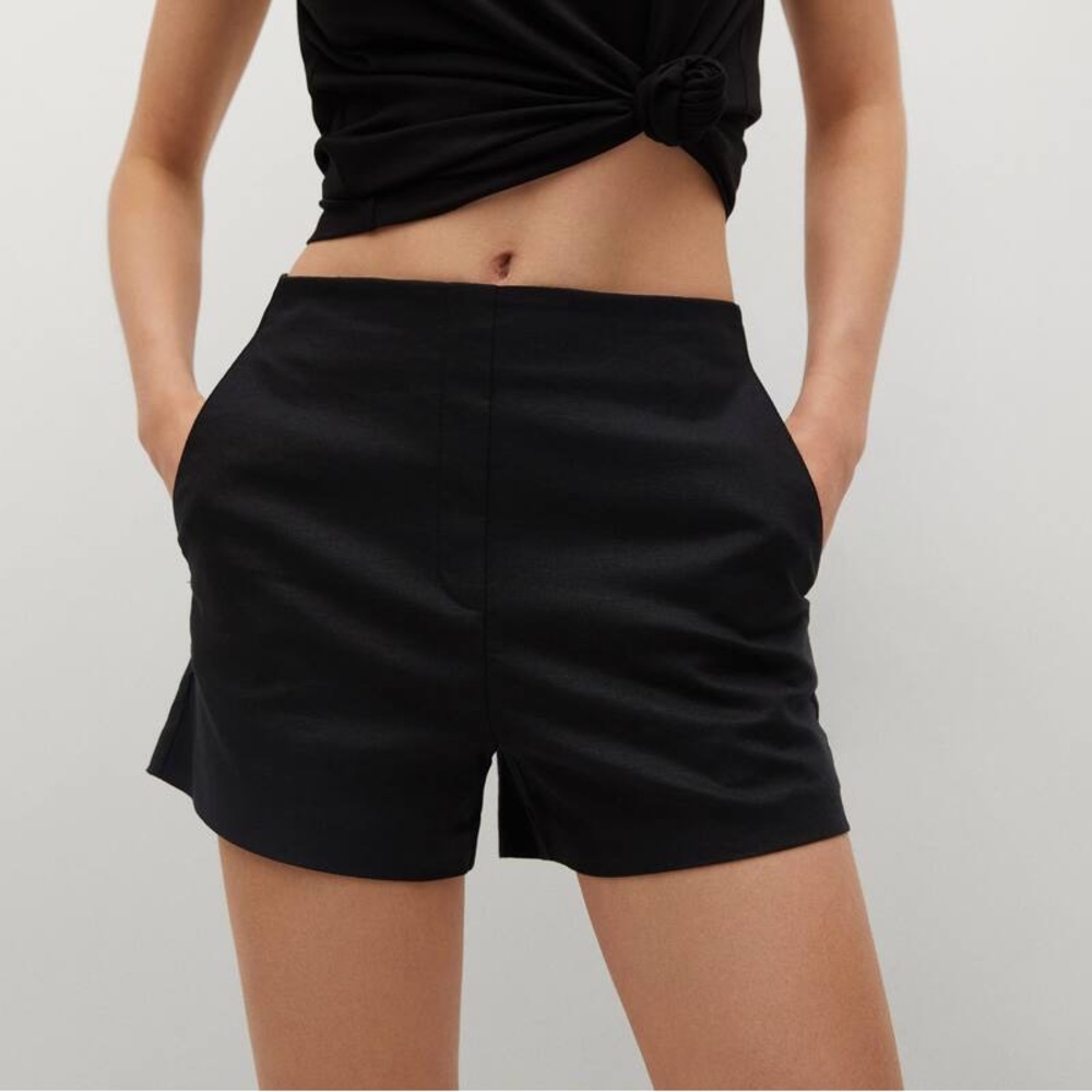 Mango Linen Blend Black High Waisted Short - Sz 6